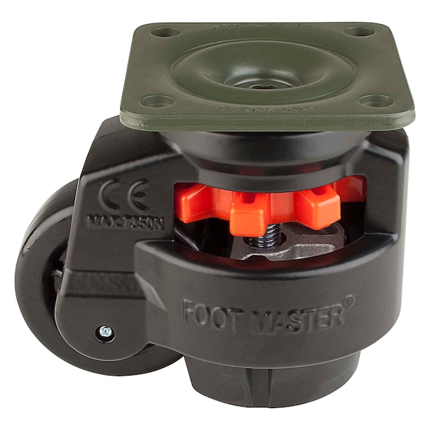 Foot Master Leveling Caster, 75 mm Nylon Wheel, 95x95 mm Plate, Swivel, 800 kg Cap, NBR Foot Pad, Black GD-100-F-NYN-FBL - main